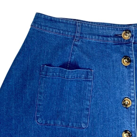ModCloth Denim Skirt Women 22 Blue Button Front Classic Western Flare Midi Skirt - Picture 3 of 12